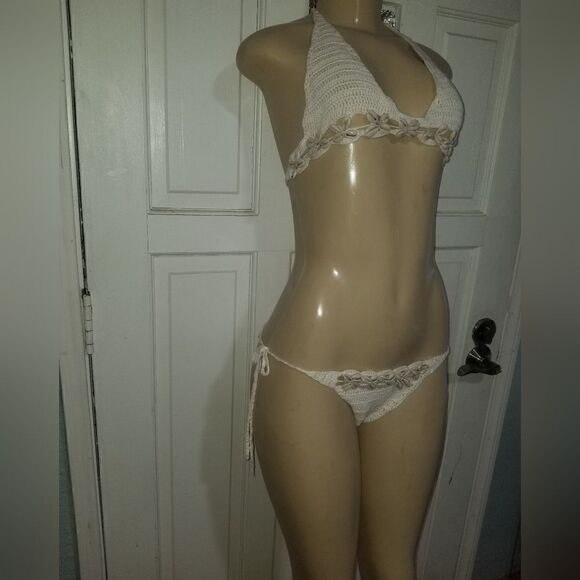 Handmade Crochet white  Bikini 2 pc set  small - Picture 12 of 16